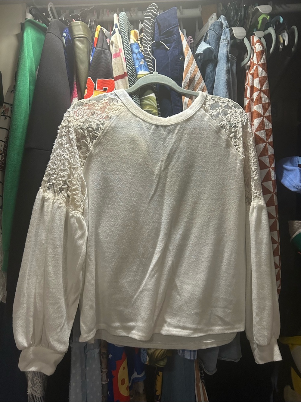 Blu Pepper Boutique Cream Lace-Shoulder Pullover Top